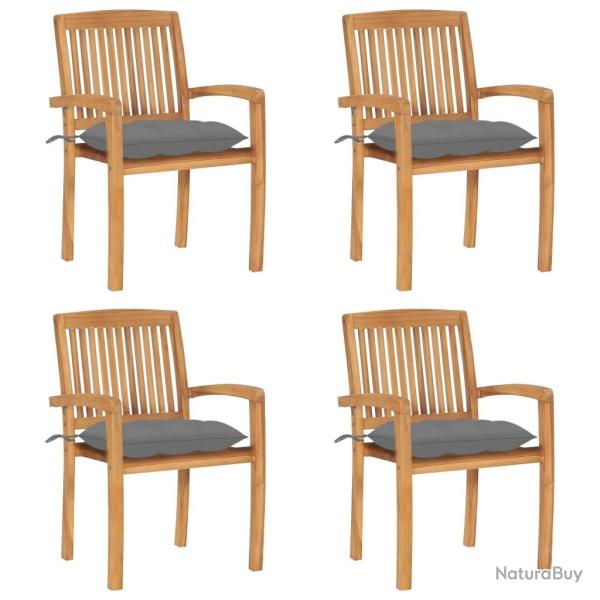 Chaises de jardin empilables avec coussins lot de 4 Teck solide