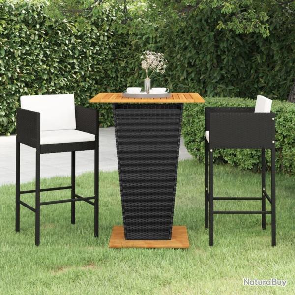 Ensemble de bar de jardin 3 pcs et coussins R�sine tress�e Noir