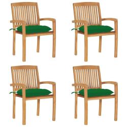 Chaises de jardin empilables avec coussins lot de 4 Teck solide