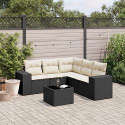 Salon de jardin 6 pcs avec coussins noir r&eacute;sine tress&eacute;e