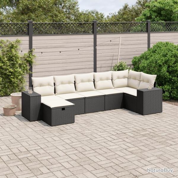 Salon de jardin 7 pcs avec coussins noir r�sine tress�e