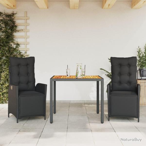 Ensemble � manger de jardin avec coussins 3 pcs Noir