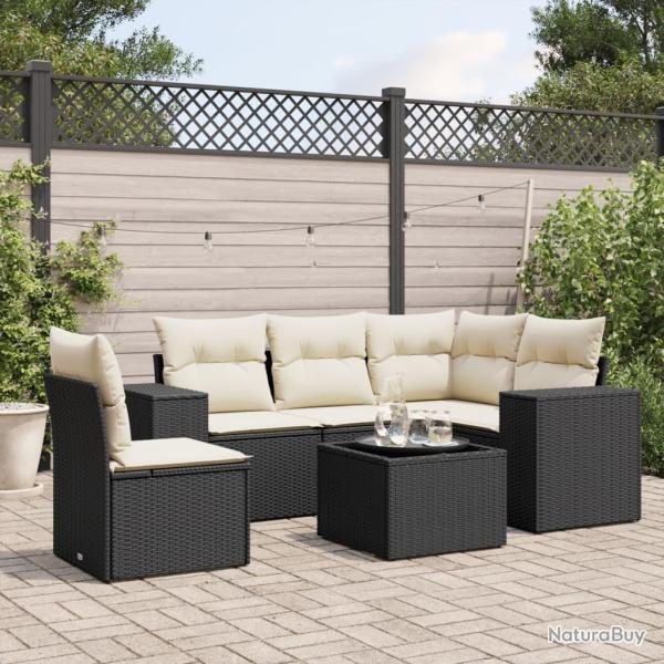Salon de jardin 6 pcs avec coussins noir r�sine tress�e
