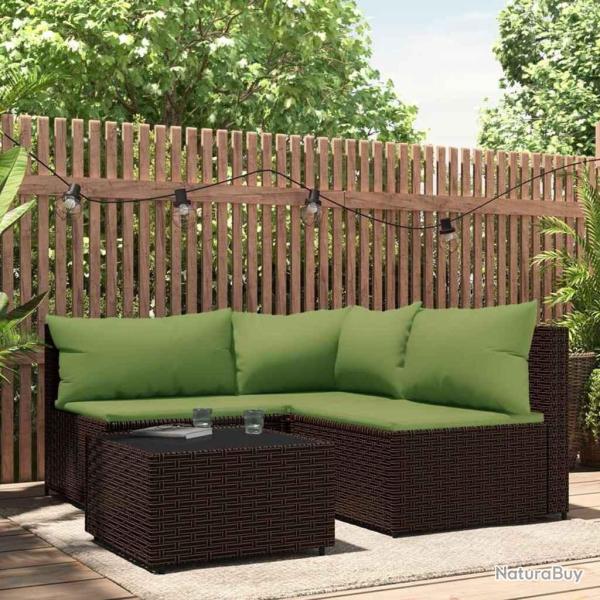 Salon de jardin 4 pcs avec coussins Marron R�sine tress�e