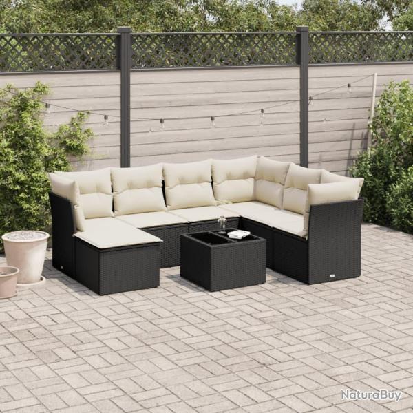 Salon de jardin 8 pcs avec coussins noir r�sine tress�e