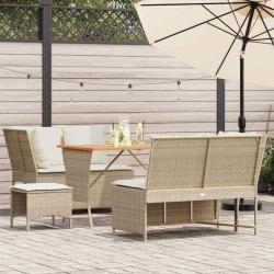 Salon de jardin avec coussins 5 pcs beige r&eacute;sine tress&eacute;e