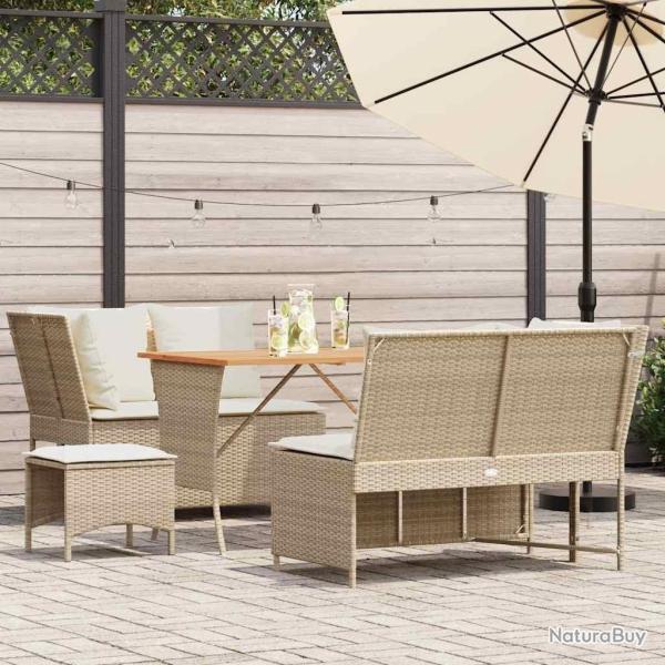 Salon de jardin avec coussins 5 pcs beige r�sine tress�e