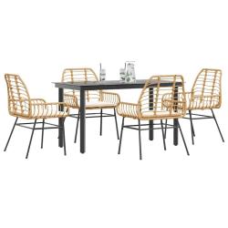 Ensemble &agrave; manger jardin coussins 5pcs marron poly rotin verre