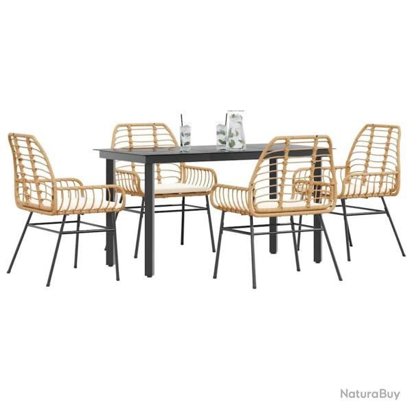 Ensemble � manger jardin coussins 5pcs marron poly rotin verre