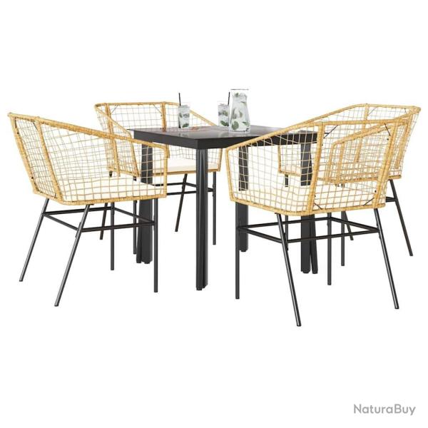 Ensemble � manger jardin coussins 5pcs marron poly rotin verre