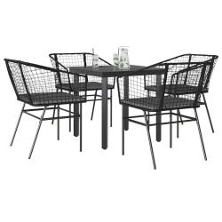 Ensemble &agrave; manger de jardin et coussins 5 pcs noir rotin verre