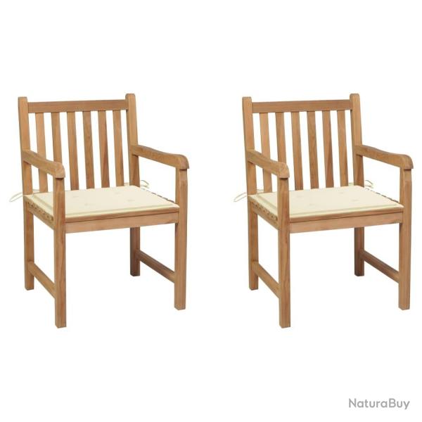 Chaises de jardin lot de 2 et coussins cr�me Bois teck massif