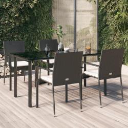 Ensemble &agrave; manger de jardin coussins 5pcs Noir R&eacute;sine tress&eacute;e