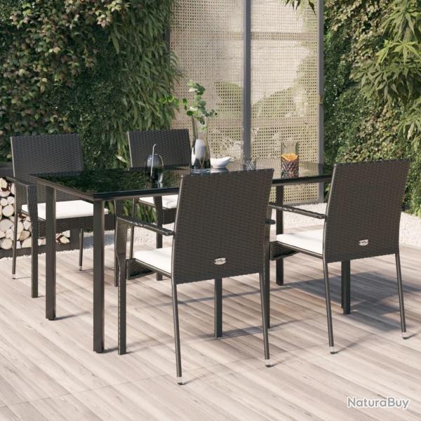 Ensemble � manger de jardin coussins 5pcs Noir R�sine tress�e