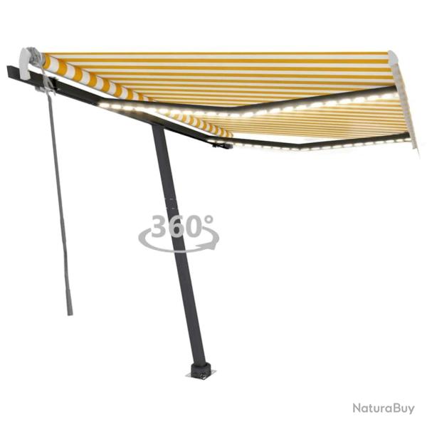 Auvent manuel r�tractable avec LED 350x250 cm Jaune et blanc