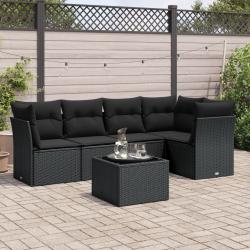 Salon de jardin 6 pcs avec coussins noir r&eacute;sine tress&eacute;e
