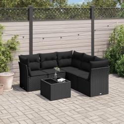 Salon de jardin 6 pcs avec coussins noir r&eacute;sine tress&eacute;e