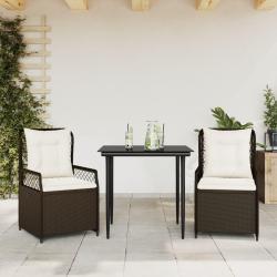 Ensemble &agrave; manger de jardin 3 pcs et coussins marron poly rotin