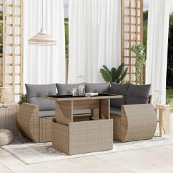 Salon de jardin avec coussins 5 pcs beige r&eacute;sine tress&eacute;e