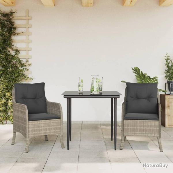 Ensemble � manger de jardin 3pcs coussins gris clair poly rotin