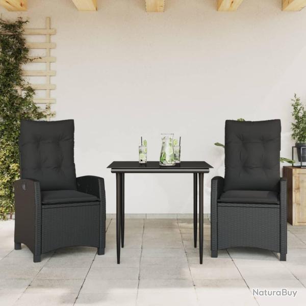 Ensemble � manger de jardin avec coussins 3 pcs Noir