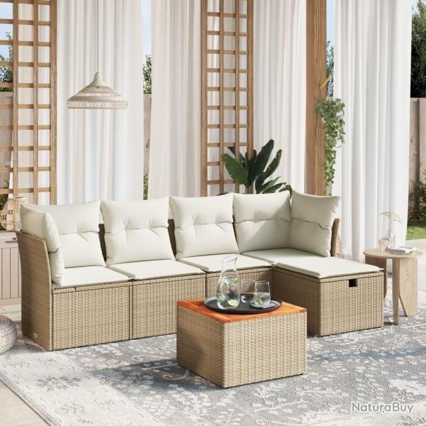 Salon de jardin avec coussins 6 pcs beige r�sine tress�e