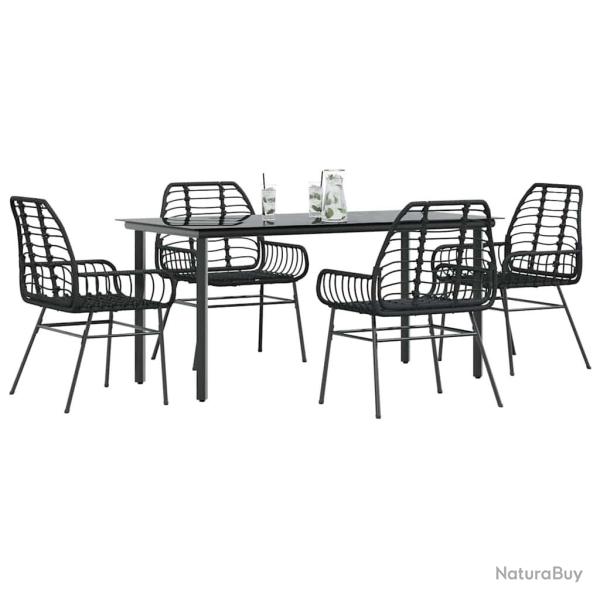 Ensemble � manger de jardin 5 pcs noir r�sine tress�e verre