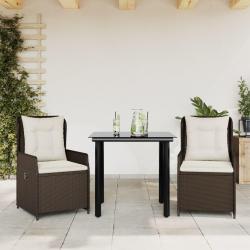 Ensemble &agrave; manger de jardin 3 pcs et coussins marron poly rotin