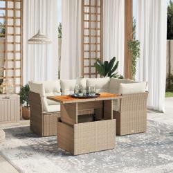 Salon de jardin avec coussins 5 pcs beige r&eacute;sine tress&eacute;e