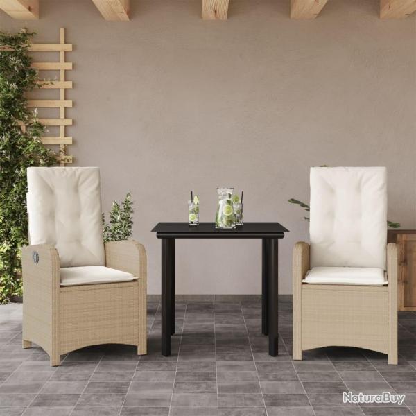 Ensemble � manger de jardin et coussins 3 pcs Beige poly rotin