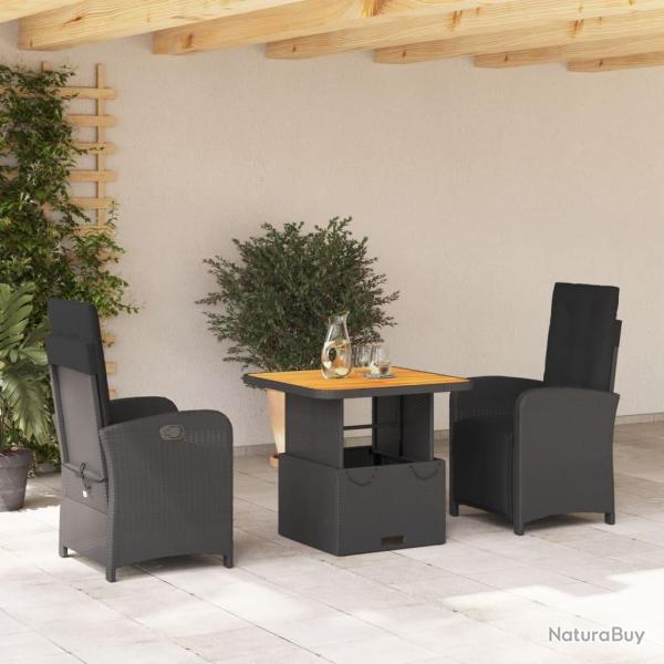 Ensemble � manger de jardin avec coussins 3 pcs Noir