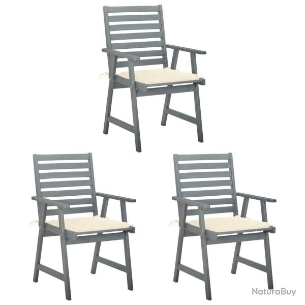 Chaises  manger d'extrieur lot de 3 et coussins Acacia massif