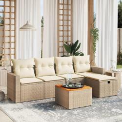 Salon de jardin avec coussins 6 pcs beige r&eacute;sine tress&eacute;e