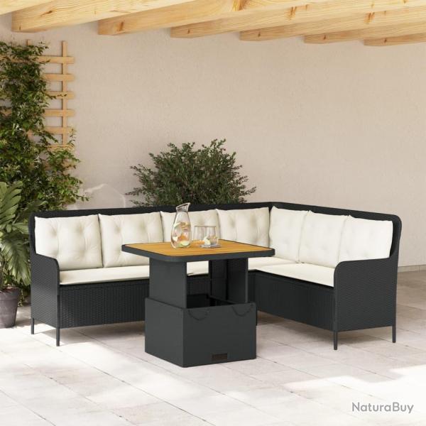 Canap�s de jardin 2 pcs avec coussins Noir R�sine tress�e
