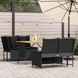 Salon de jardin 3 pcs avec coussins noir r&eacute;sine tress&eacute;e
