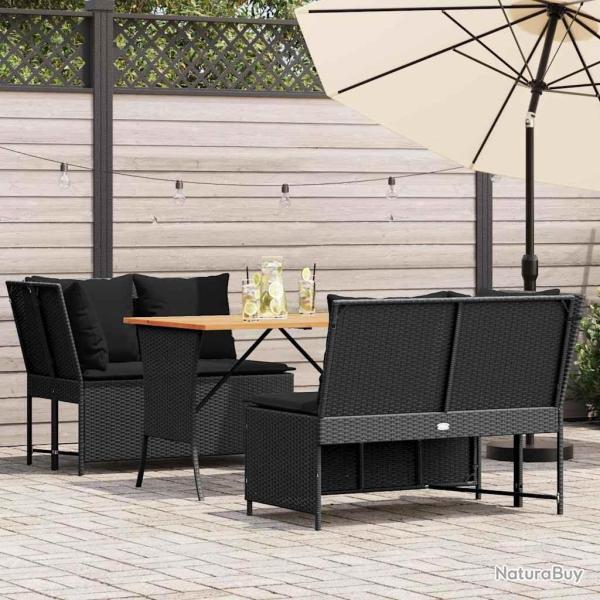 Salon de jardin 3 pcs avec coussins noir r�sine tress�e