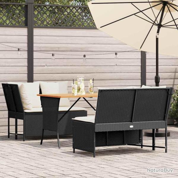 Salon de jardin 3 pcs avec coussins noir r�sine tress�e
