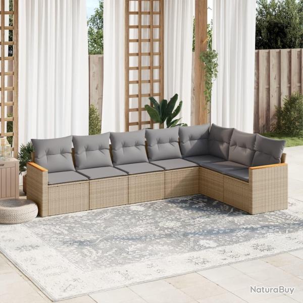Salon de jardin avec coussins 7pcs m�lange beige r�sine tress�e