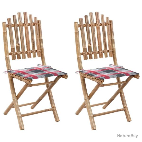 Chaises pliables de jardin lot de 2 avec coussins Bambou