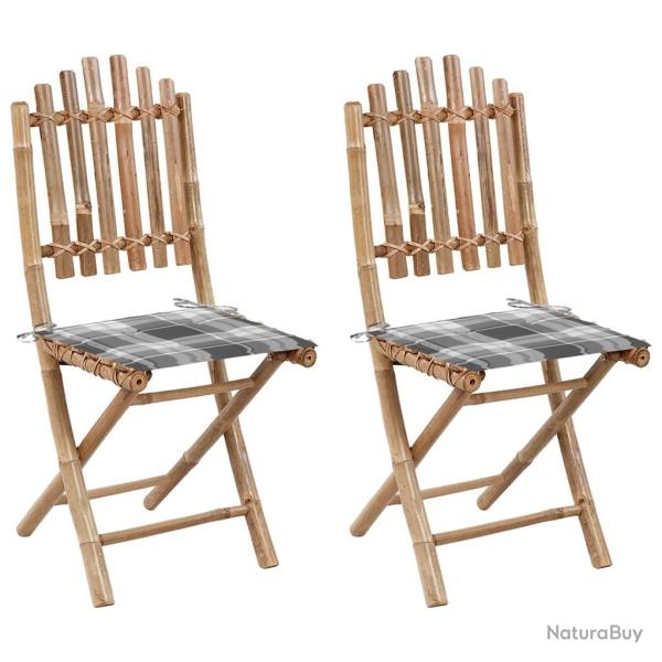 Chaises pliables de jardin lot de 2 avec coussins Bambou