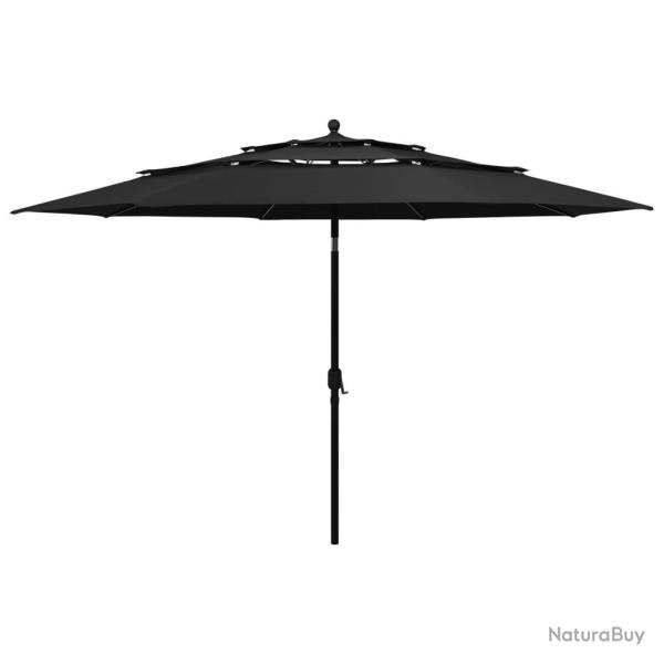 Parasol de jardin  3 niveaux avec mt en aluminium noir 3,5 m