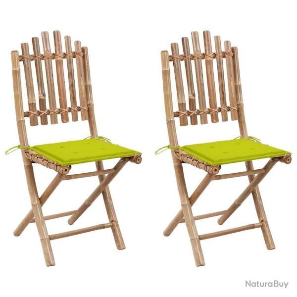 Chaises pliables de jardin lot de 2 avec coussins Bambou