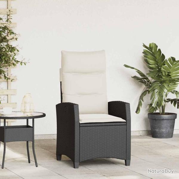 Chaise de jardin inclinable avec table d'appoint noir polyrotin