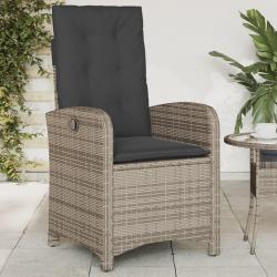 Chaise inclinable de jardin avec coussins gris r&eacute;sine tress&eacute;e