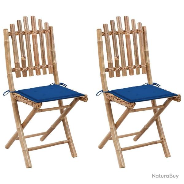 Chaises pliables de jardin lot de 2 avec coussins Bambou