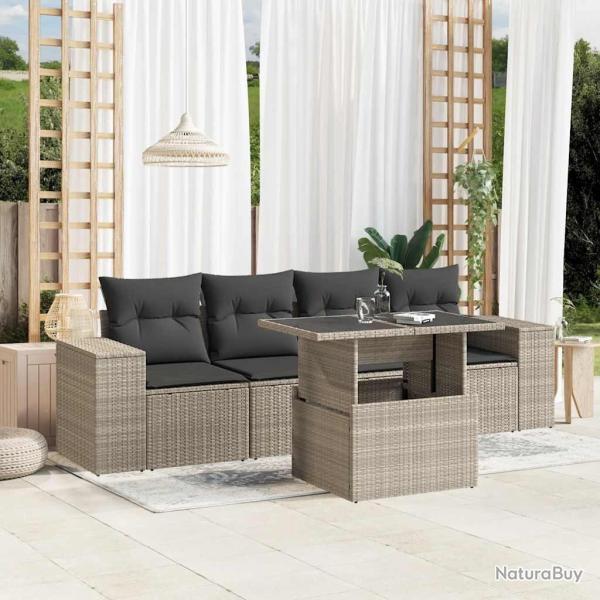 Salon de jardin 5 pcs avec coussins gris clair r�sine tress�e