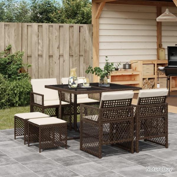 Ensemble � manger de jardin et coussins 9 pcs marron poly rotin