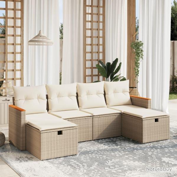 Salon de jardin avec coussins 6 pcs beige r�sine tress�e