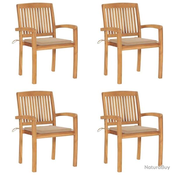 Chaises de jardin empilables avec coussins lot de 4 Teck solide