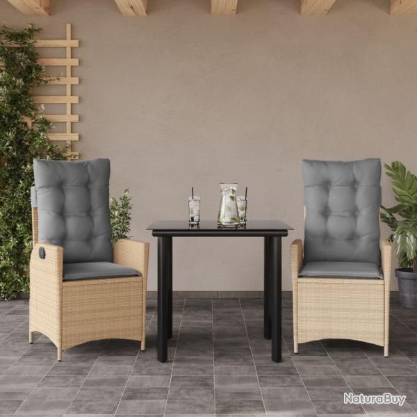 Ensemble � manger de jardin et coussins 3 pcs Beige poly rotin